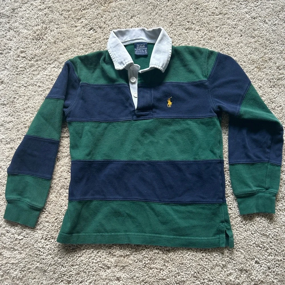 Ralph Lauren Boys' Green & Navy Rugby Shirt